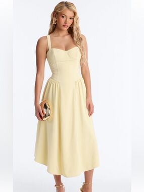 Elegant Yellow Strappy Midi Dress (Sheri crepe midi dress) by fashion nova